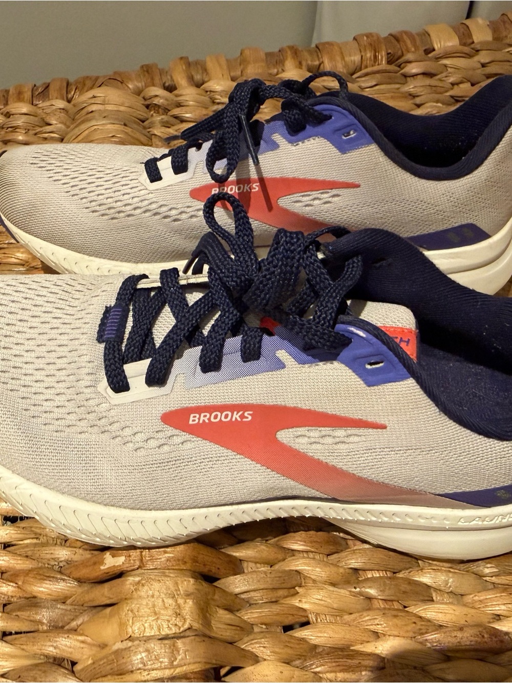 Brooks Women's Sneakers - Light Gray, Navy and Coral Accents